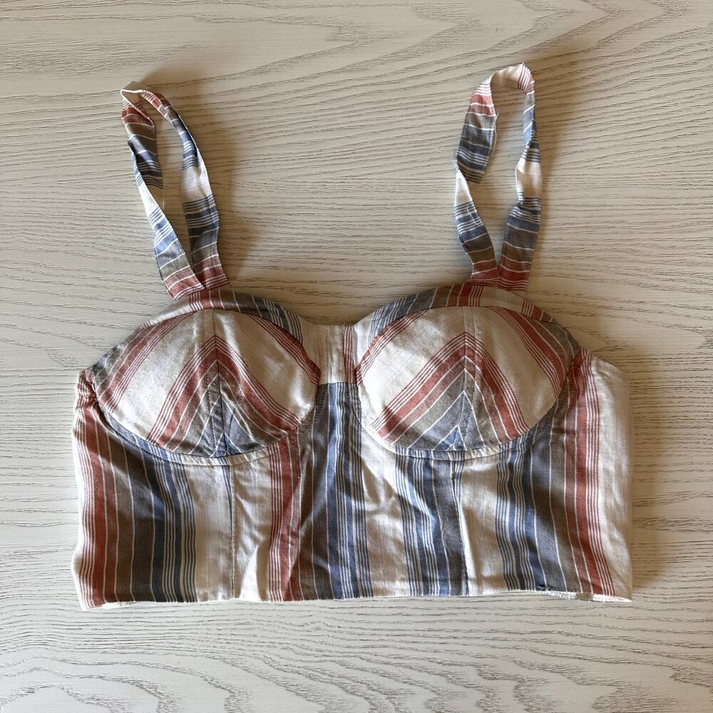 American Eagle Crop Top Bra Tank Brown Blue Red Size Small